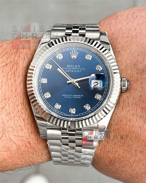 rolex datejust blue dial with diamonds|Rolex Datejust 41 diamond numbers.